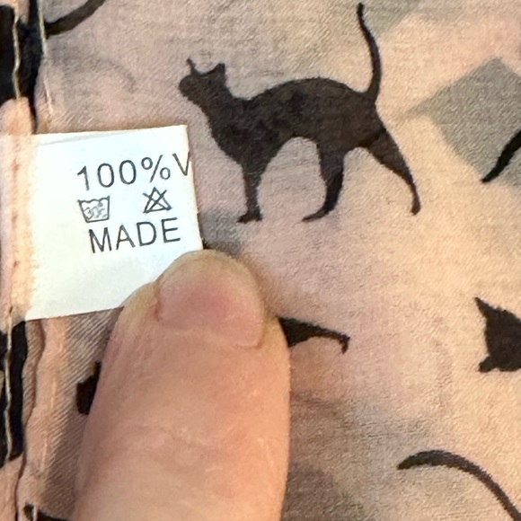 🌟HP🌟VTG 1990s Oversized Pink Chiffon Black Cat Scarf Shawl - Picture 6 of 8